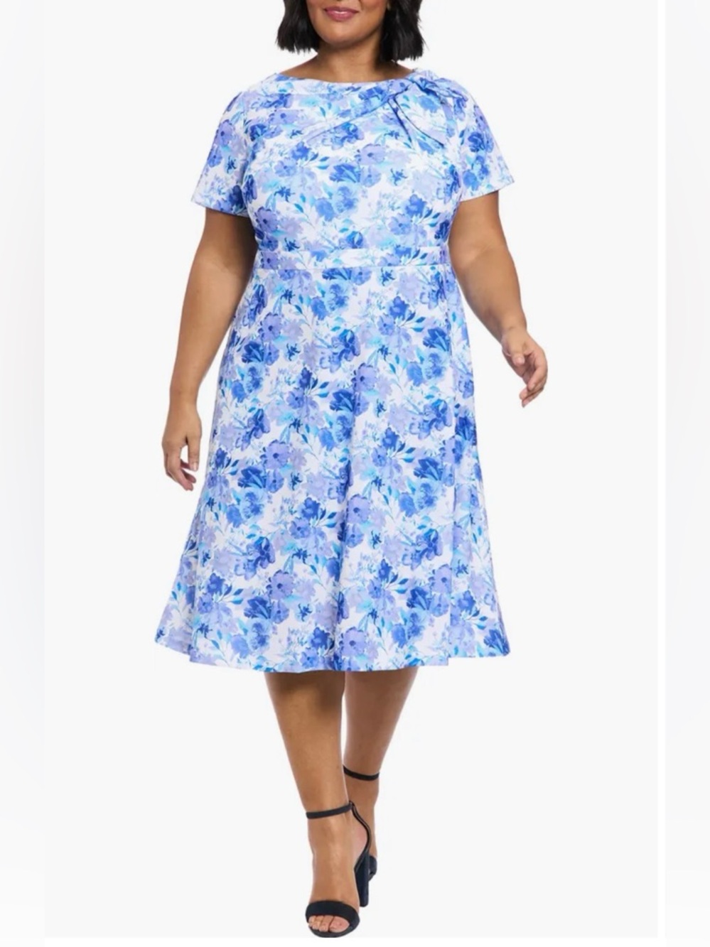 New London Times Blue Floral Fit-and-Flare Midi Dress